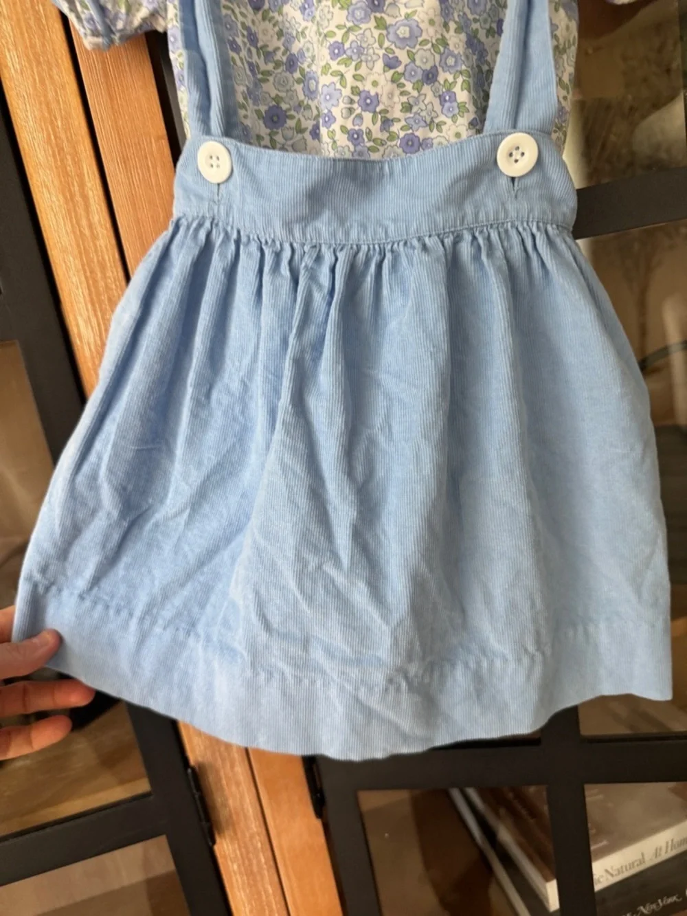 Stitchy Fish dress pinafore short sleeve floral top corduroy overalls collar tee